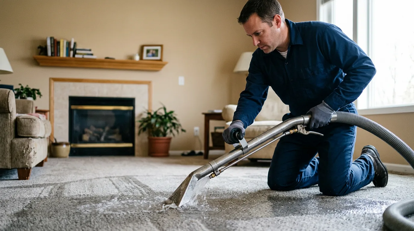 Water damage restoration technician working near Mendota, MN